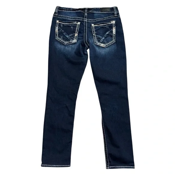 Daytrip Women's 28 X 28 Blue Dark Wash Faded Whiskering Straight Low Rise  Jeans - Picture 3 of 7